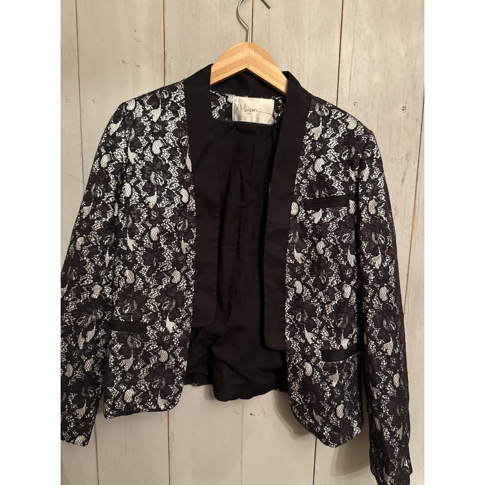 La Maison Paris Ladies Vintage Cocktail Jacket Black Lace Satin Open NWT France